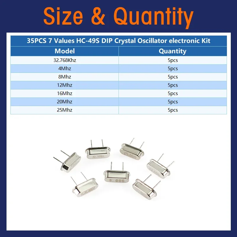 Crystal Oscillator 35pcs/Lot Crystal Oscillator Electronic Kit HC-49S 7 kind DIP Quartz Oscillator 32.768Khz 4Mhz 8Mhz 12Mhz 16Mhz 20Mhz 25Mhz