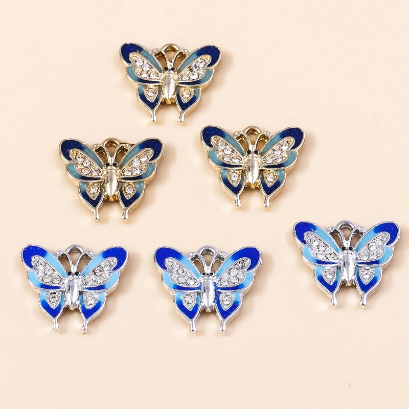 Leslie 10 Stück modische Legierungsanhänger mit exquisitem Kristall und blauem Schmetterling für Ohrringe, Halsketten, Armbänder, DIY-Schmuck – Detail 9