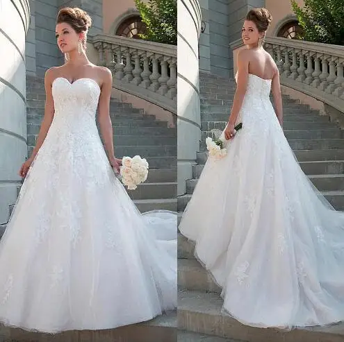 

Lace Sweetheart Neckline A-line Wedding Dress Strapless Crystals Bridal Gowns robe de mariee princesse de luxe