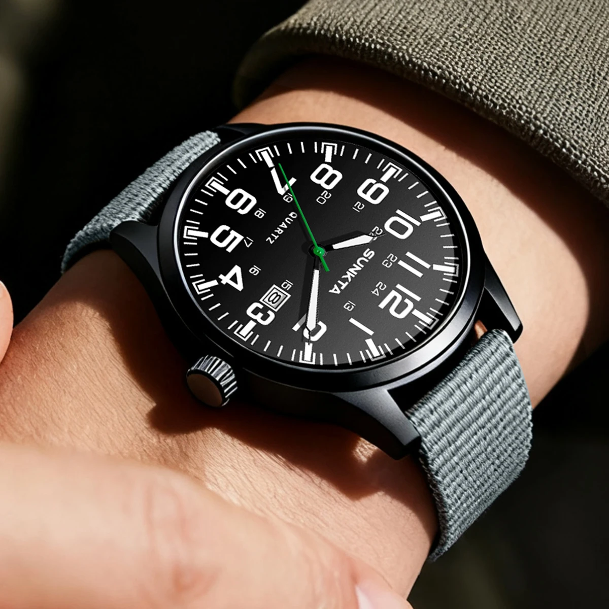 SUNKTA New Men Watch Top Brand Luxury Military Nylon Strap Quartz Wristwatches For Men Sports Waterproof Luminous Date Watch Men