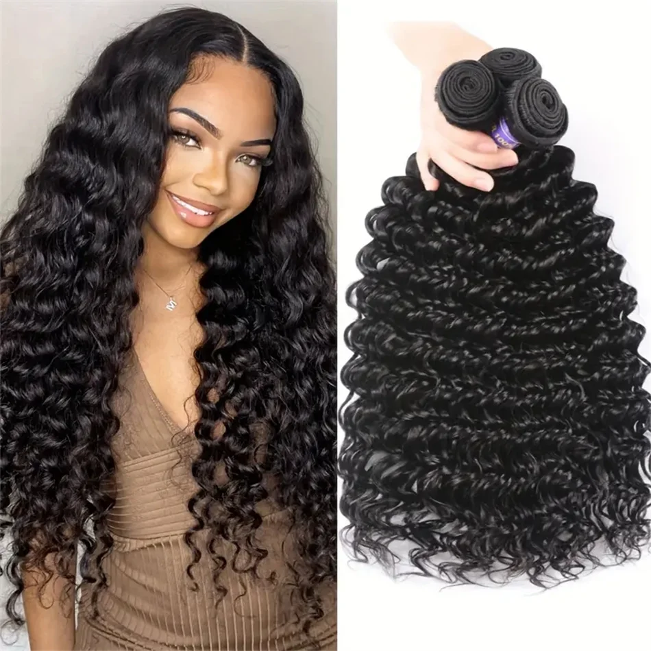 Deep Wave Hair Bundles Brazilian Hair Weave Bundles 1 3 4 PCS Virgin 100% Human Extensions Thick End
