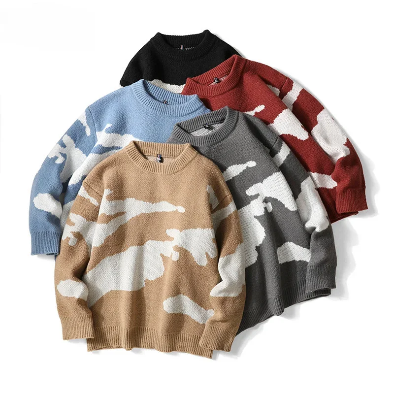 2023 Autumn Men Casual Sweater Cloud Pattern Cute Couple Sweaters Round Neck Long Sleeve Male Knitted Sweater Harajuku Pullover 6