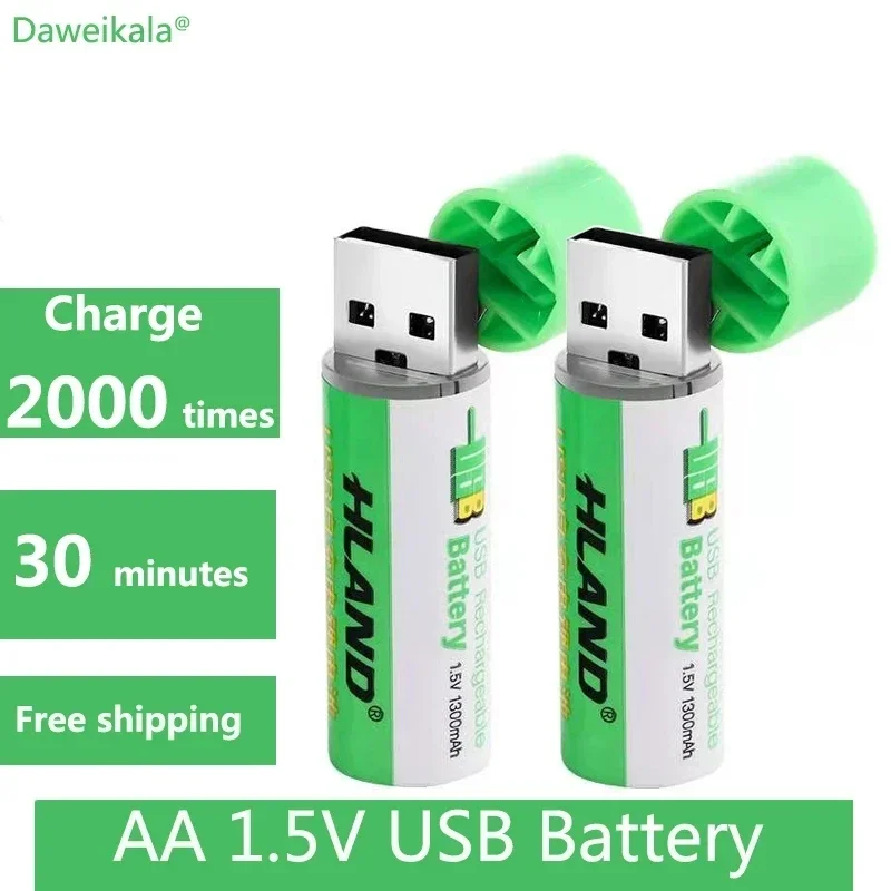 

Lithium ion rechargeable battery, large capacity AA battery, 1300 mAh, AA1.5V, USB, fast charging, 1.5V novelty+free shipping
