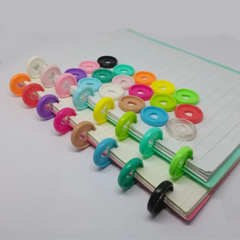 100PCSMushroom 구멍 바인딩 버클, 23mm 컬러 러브 플라스틱 디스크 링 바인더 링, 느슨한 잎 메모장 계획 일기 비즈니스용 