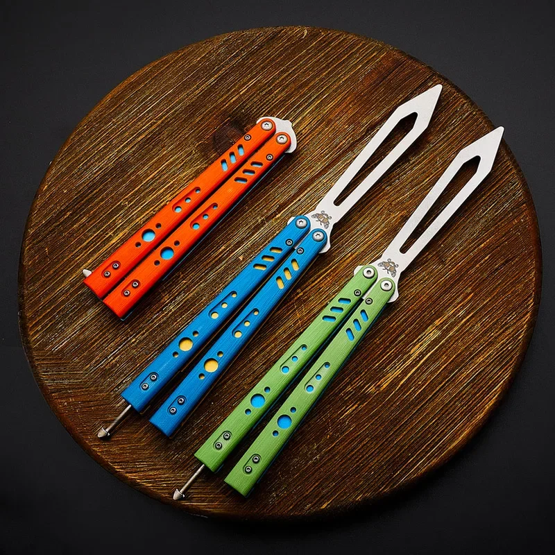 

G10 Handle, Titanium Alloy Lining, Bushing System, Not Edged Butterfly Training Knife Self-Defense Folding Knife Balisong