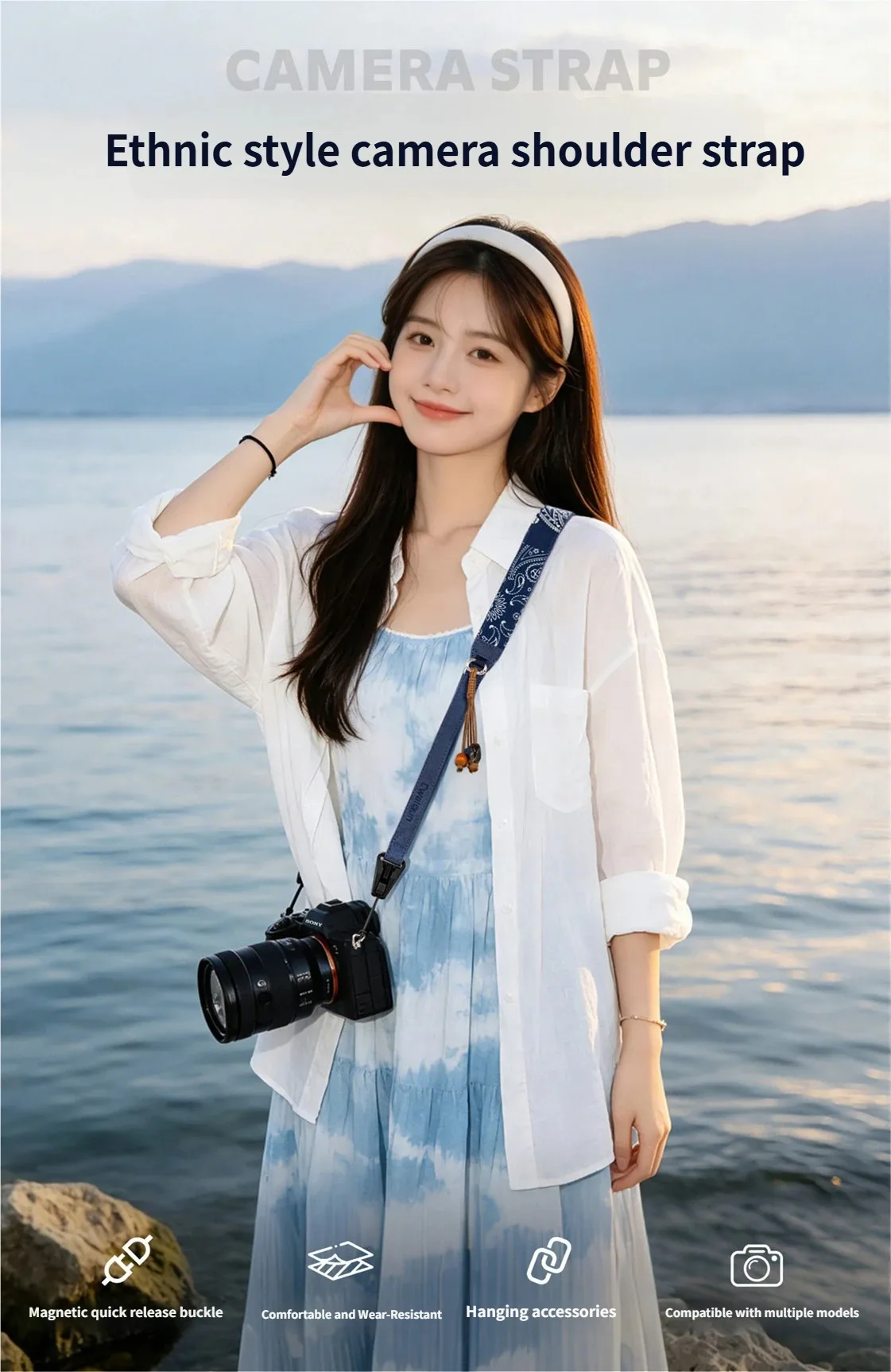보헤미안 페이즐리 카메라 스트랩 (퀵 릴리즈 버클 포함) DSLR/SLR 카메라 넥 랜야드 숄더 스트랩 조절 가능한 슬링 스트랩