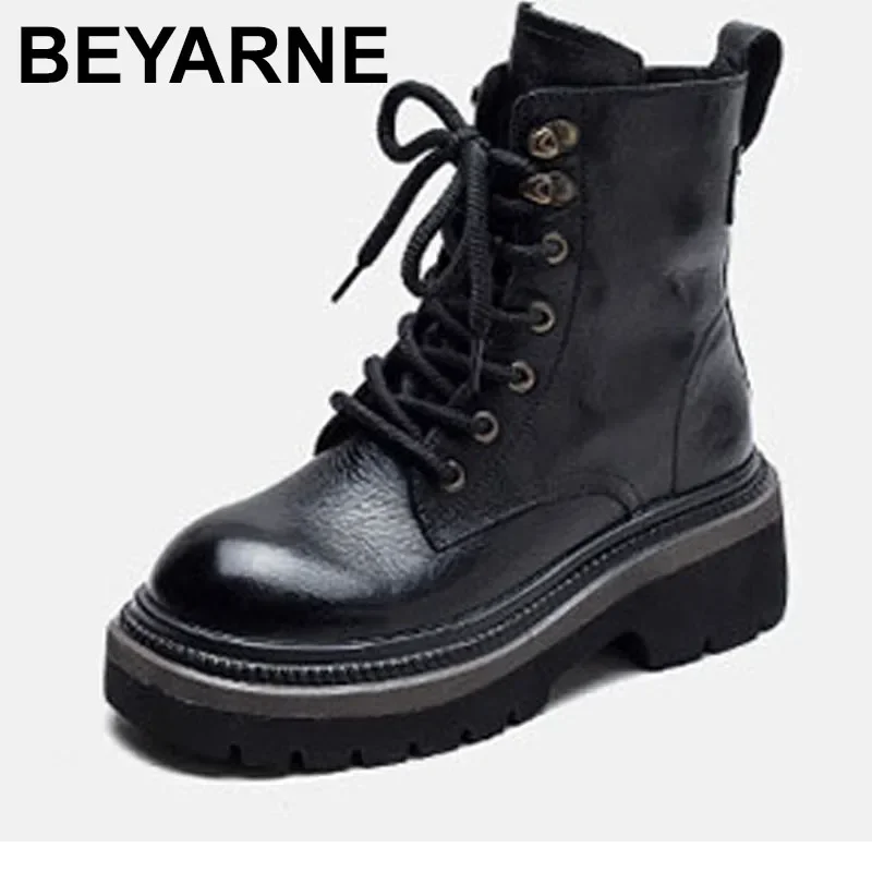 2024 Winter New Thick Sole Vintage Boots Side Zipper Genuine