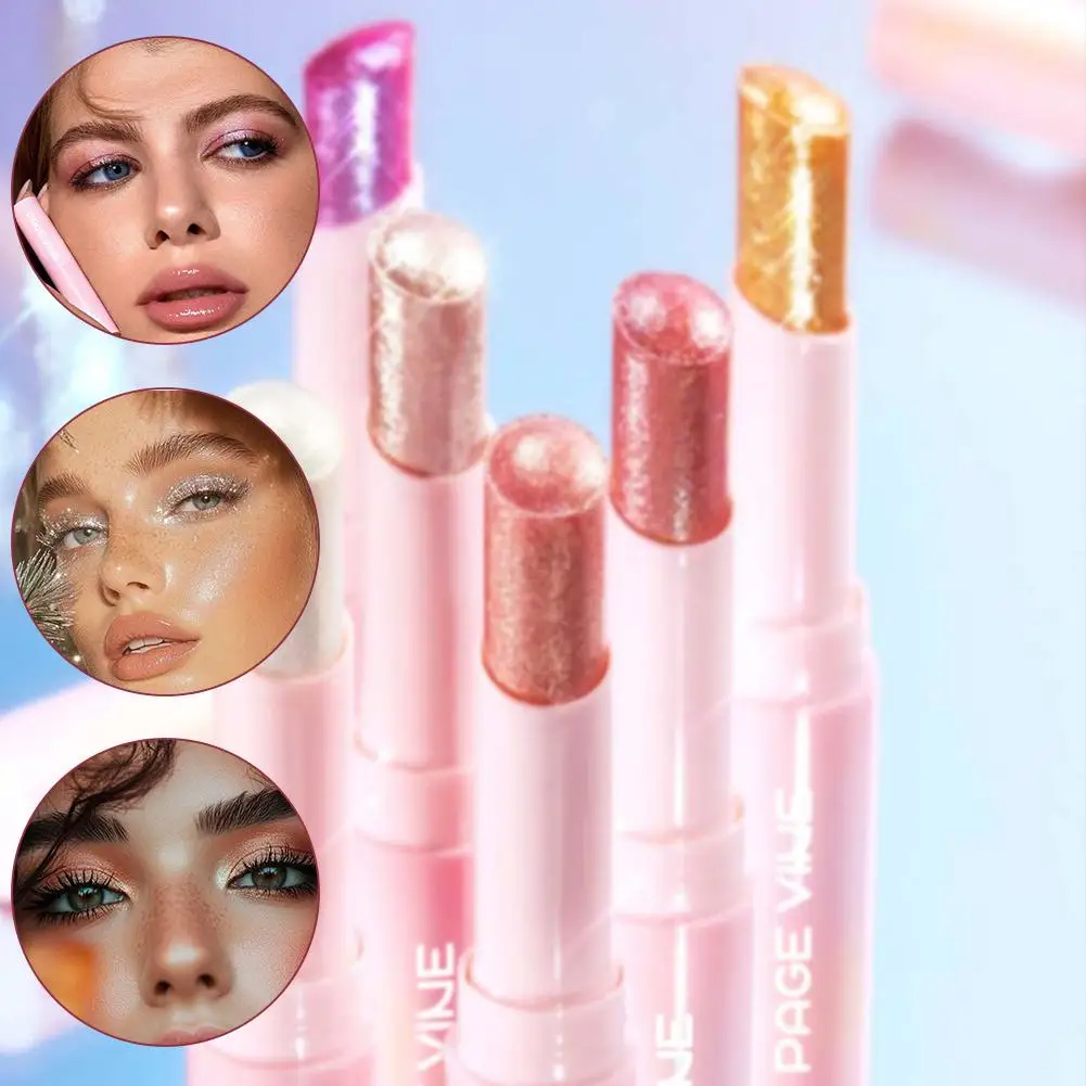 PAGE VINE Crystal Jelly Highlighter Stick Super Shiny Multicolor Eyeshadow Highlighter Long-Lasting Makeup Stick eyeshadow stick makeup highlighter