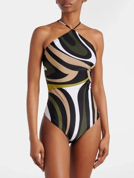 Costume da bagno Marmo da donna di design di marca di lusso con spalline incrociate Bikini intero sexy senza schienale Piscina aderente Abbigliamento da spiaggia da donna 1