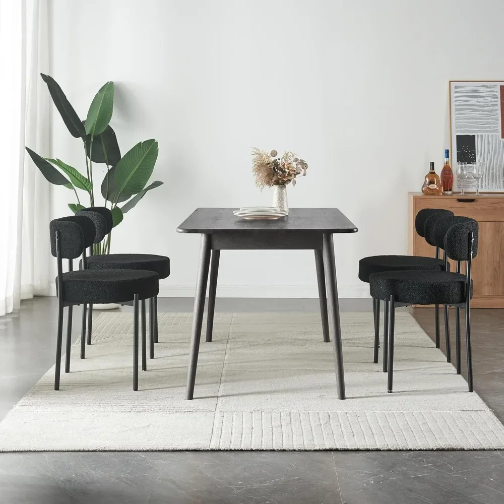 Modern Dining Room Chairs, Mid-Century Round Upholstered Boucle Kitchen Dining Chairs with Black Metal Legs 2