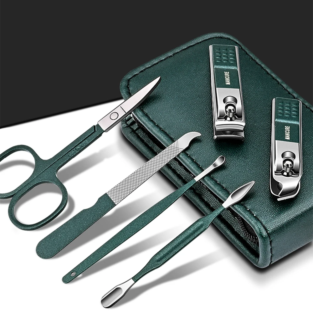 Manicure Sets Ouriner 6-18Pcs Portable Manicure Sets Pedicure Kits Bright Black Nail Clipper Set Personal Care Tools Eyebrow Scissors