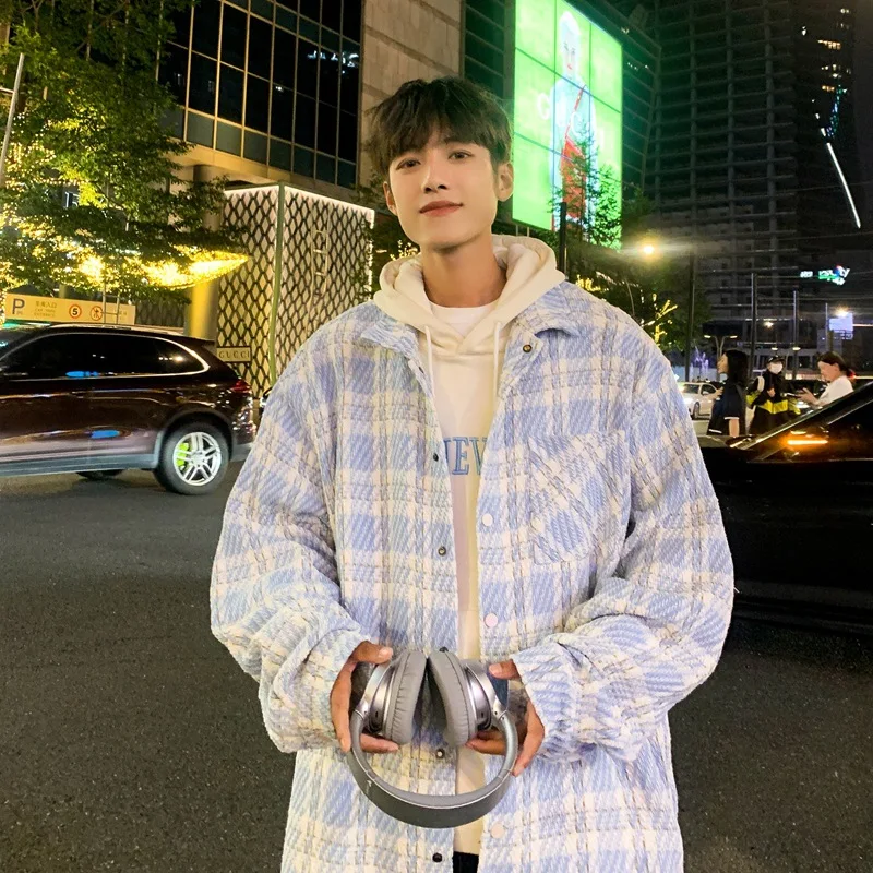 

New spring and autumn men casual long-sleeved thickened shirt y2k trendy brand loose lapel plaid jacket men coat men hoodies