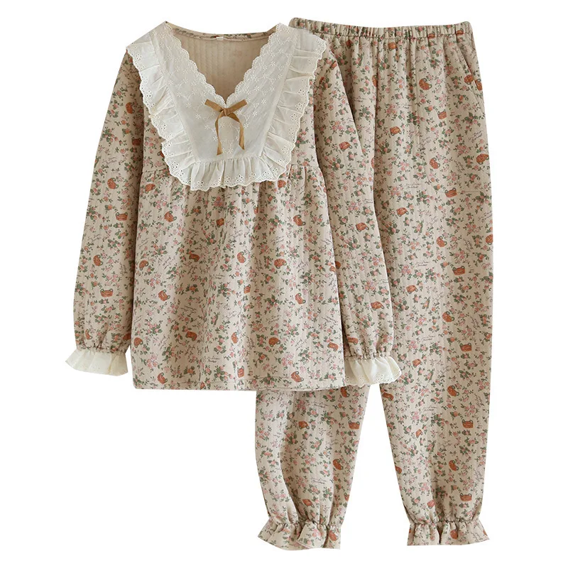 

Cotton Pajamas Set Woman Pyjamas Home Wear 2023 Autumn New Long Sleeve Sleepwear Women's Nightwear Pijama Gift Female