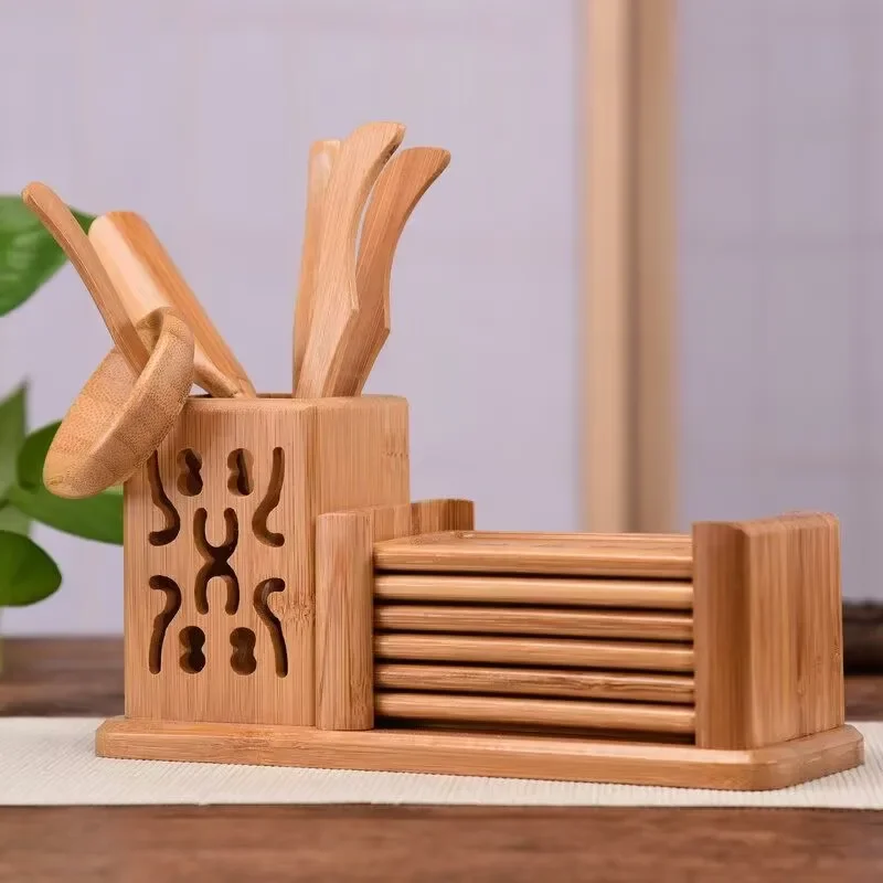 Chinese Bamboo Tea Tools Set Puer Knife Spoon Clip Strainer Vintage Handmade Kung Fu Tea Sets Accessories Ceremony