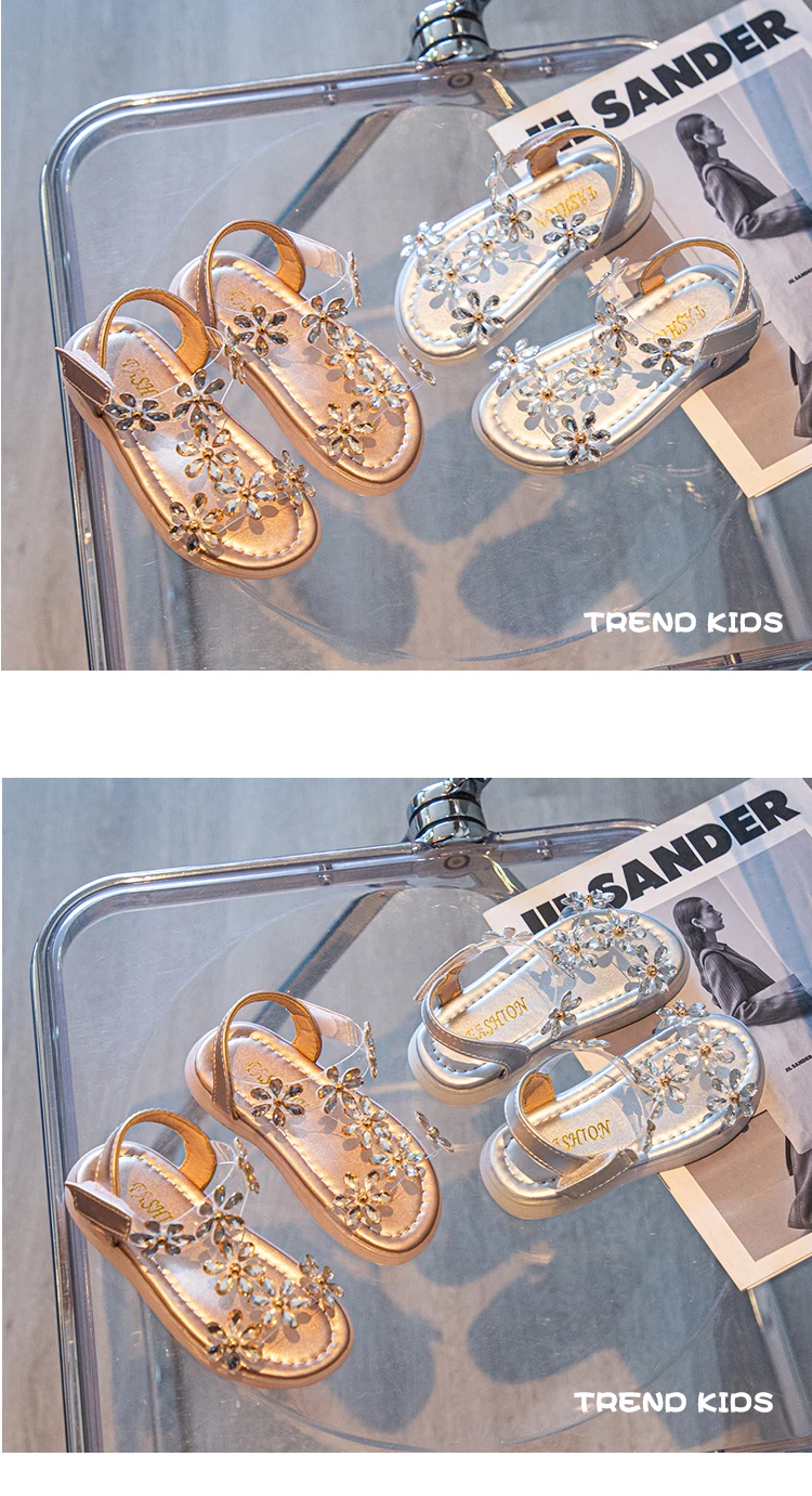 children's sandals near me 2022 Summer Girls Sandals Flower Crystal Princess Shoes Kids Fashion Rhinestone Beach Shoes Children Anti-slip Ankle Strap Shoes boy sandals fashion