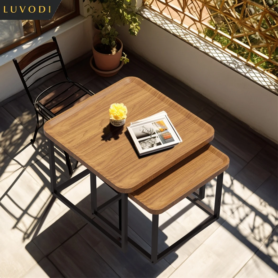 LUVODI Small Irregular Drop-Shaped Coffee Table Set Solid Wooden 2-in-1 Sofa Side End Table with Triangle Legs for Living Room — view 5