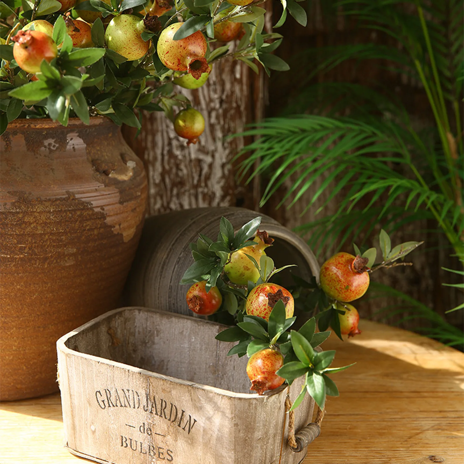 80cm 6 Head Artificial Pomegranate Branch Foam Simulation Fruit Fake Berries Home Wedding Vase Decoration Photograph Prop