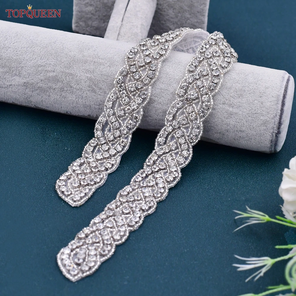 Bridal Waistband TOPQUEEN Women's Rhinestones Belt Handmade Wedding Dresses Belt Marriage Bridal Ribbon Belts Wedding Bride Sash Party S216