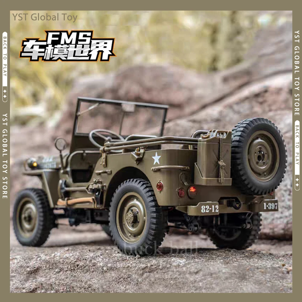 1/12 Fms 1941 Willys Mb Rtr Green Jeep Model Car 2.4G 4Wd Rtr Crawler Climbing Scale Camion Militare Buggy Rc Car Giocattolo Per Adulti Regali