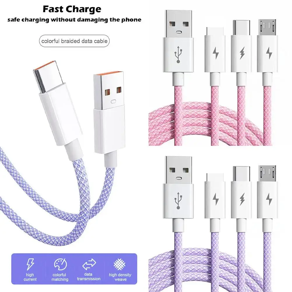 

3 in 1 USB Cable for Huawei for iPhone 14 13 11 Pro Fast Charge 8 Pin Micro USB Type C Cable for Samsung 100cm Cable N6V7