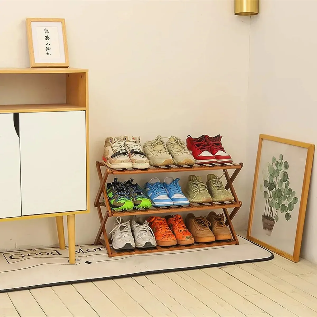 2Tiers Foldable Bamboo Shoe Rack,Multi Tier Shoe Organizer Rack Multifunctional Storage Free Standing Shelf,for Shoes Plant POTS 5