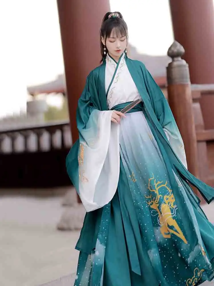 

Gradient Green Hanfu Men&Women Chinese Traditional Embroidery Stage Dance Dress Carnival Cos Costume Hanfu Jacket For Couples