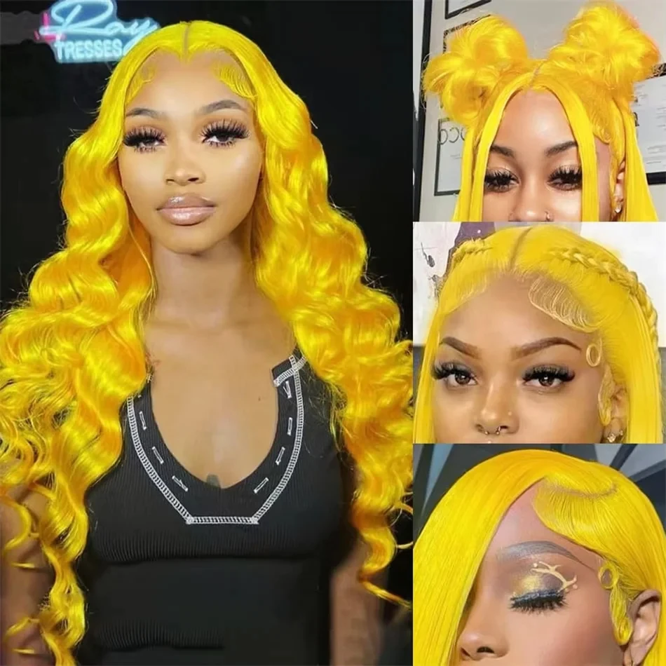 Light Yellow 13x4 HD Lace Frontal Wig Human Hair Body Wave Transparent Lace Wig Yellow Colored Human Hair Wigs 250 for Women 3