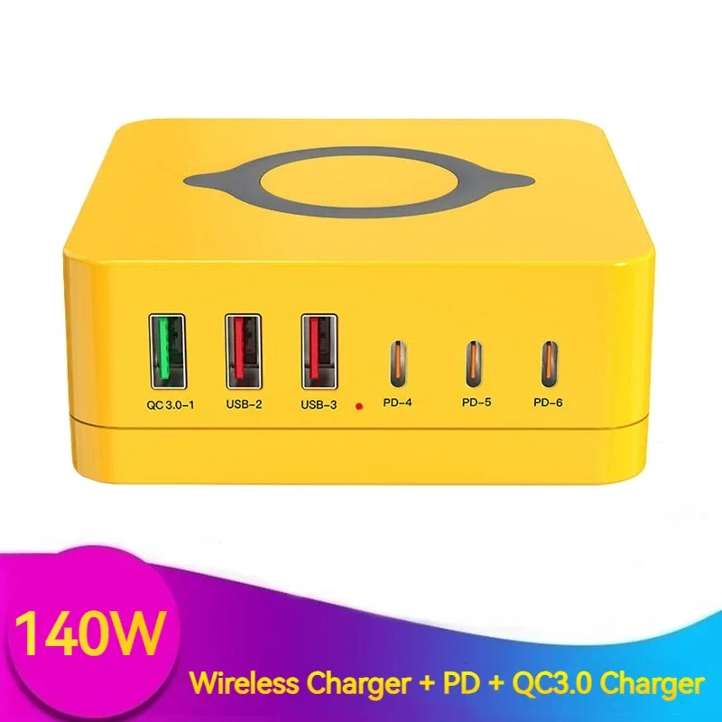 

140W Quick Charge QC 3.0 Usb PD 65W Carregador Multi Wireless Phone Fast Charger For Iphone Samsung Xiaomi Portatil Cargador