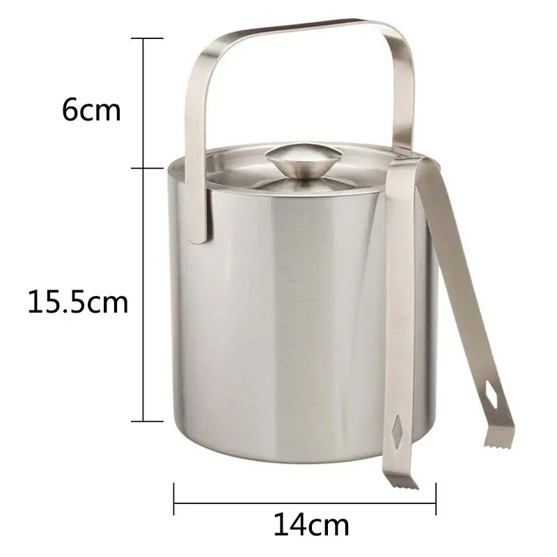 UPORS Ice Bucket 1.3L Stainless Steel Ice Bucket with Tong and Lid Portable Bar Chilling Beer Cooler Champagne Wine