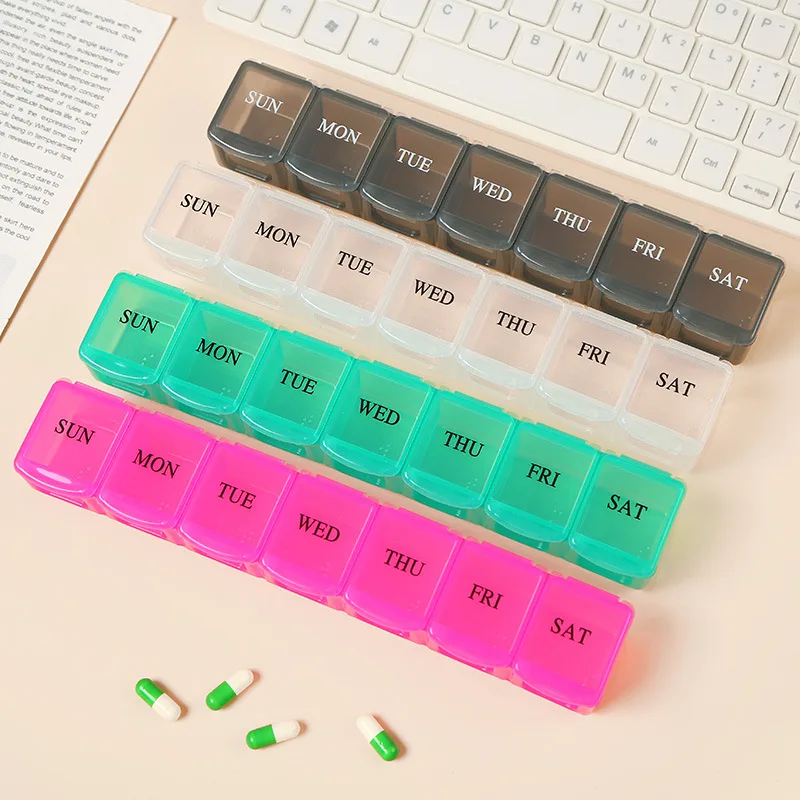 Compact 7-Day Travel Pill Organizer with Storage for Medications and Supplements