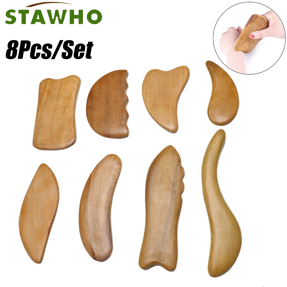 8Pcs/set Vietnam Fragrant Wood Massager Presotherapy Tools Body Foot Reflexology Shiatsu Thai Massage Scraping Board 8pcs titanium plating tri point woodworking bits 3 4 5 6 7 8 10mm hss twist drill bit for metal drilling wood tools