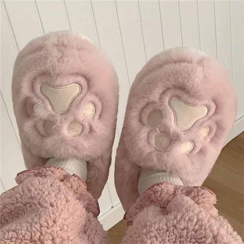 

Yasuk Autumn Winter Fashion Women's Casual Soft Indoor Slippers Furry Non-Slip Lovely Sweet Cat Paw Pig Warm Girl Thick