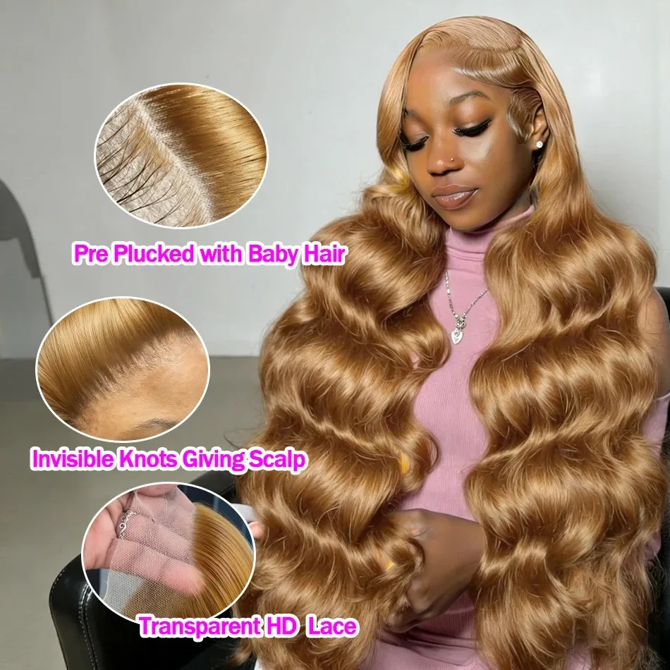 34 36inch 27 Honey Blonde Body Wave Wig Human Hair 13x6 Transparent Hd Lace Frontal Wig For Women 250 Density Brazilian Wigs 3