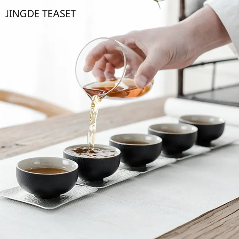 4 pcs/lot Retro Black pottery Teacup Master Cup Handmade Ceramic Tea Bowl Chinese Tea ceremony Accessories Personal Single Cup