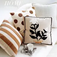 Juste de coussin rétro pour canapé, taie d'oreiller, marron, plante, avoine, crème légère, luxe, salon, tête de lit, Premium 1