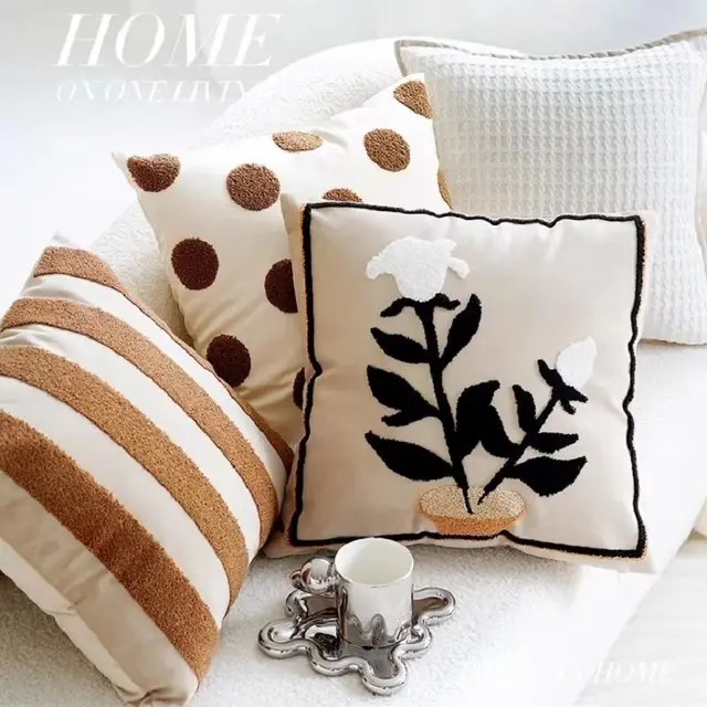Juste de coussin rétro pour canapé, taie d'oreiller, marron, plante, avoine, crème légère, luxe, salon, tête de lit, Premium 1