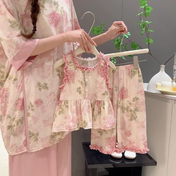 Baby Girl's Summer Fresh & Sweet Ruffled Vest Set: Kids' Casual Cooling Floral Air-Conditioning Loungewear 1