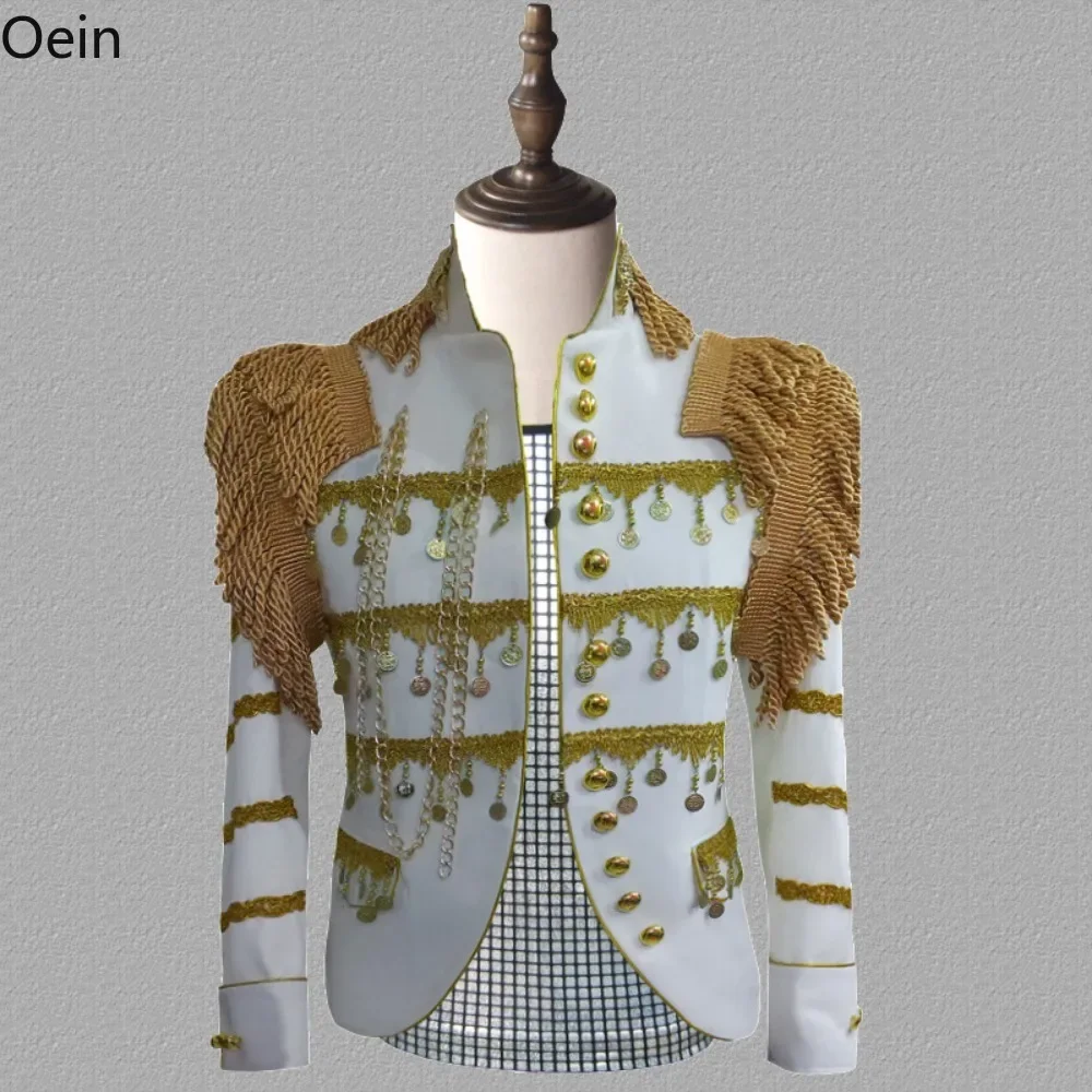 Mens Sequin Tassel Nightclub Bar Emcee Show DS Dancing Rock Singer Tops Jackets