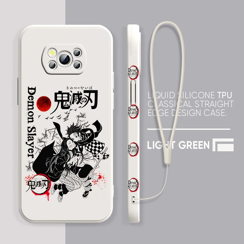 

Cool Anime Demon Slayer Phone Case Xiaomi POCO M4 X4 F4 C40 X3 NFC F3 GT M4 M3 M2 Pro C3 X2 4G 5G Liquid Left Rope Cover Fundas