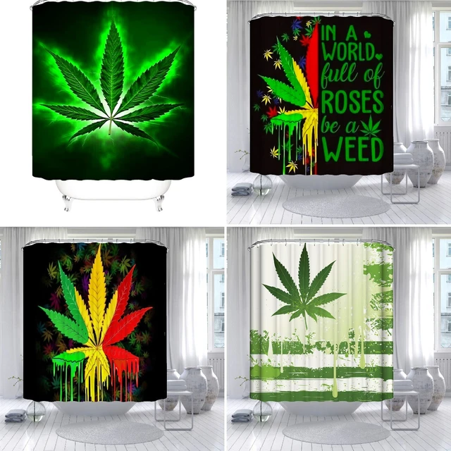 Foglie di Marijuana tenda da doccia Cannabis foglie di erbaccia stampa  tenda da bagno pianta botanica set da bagno accessori con 12 ganci -  AliExpress