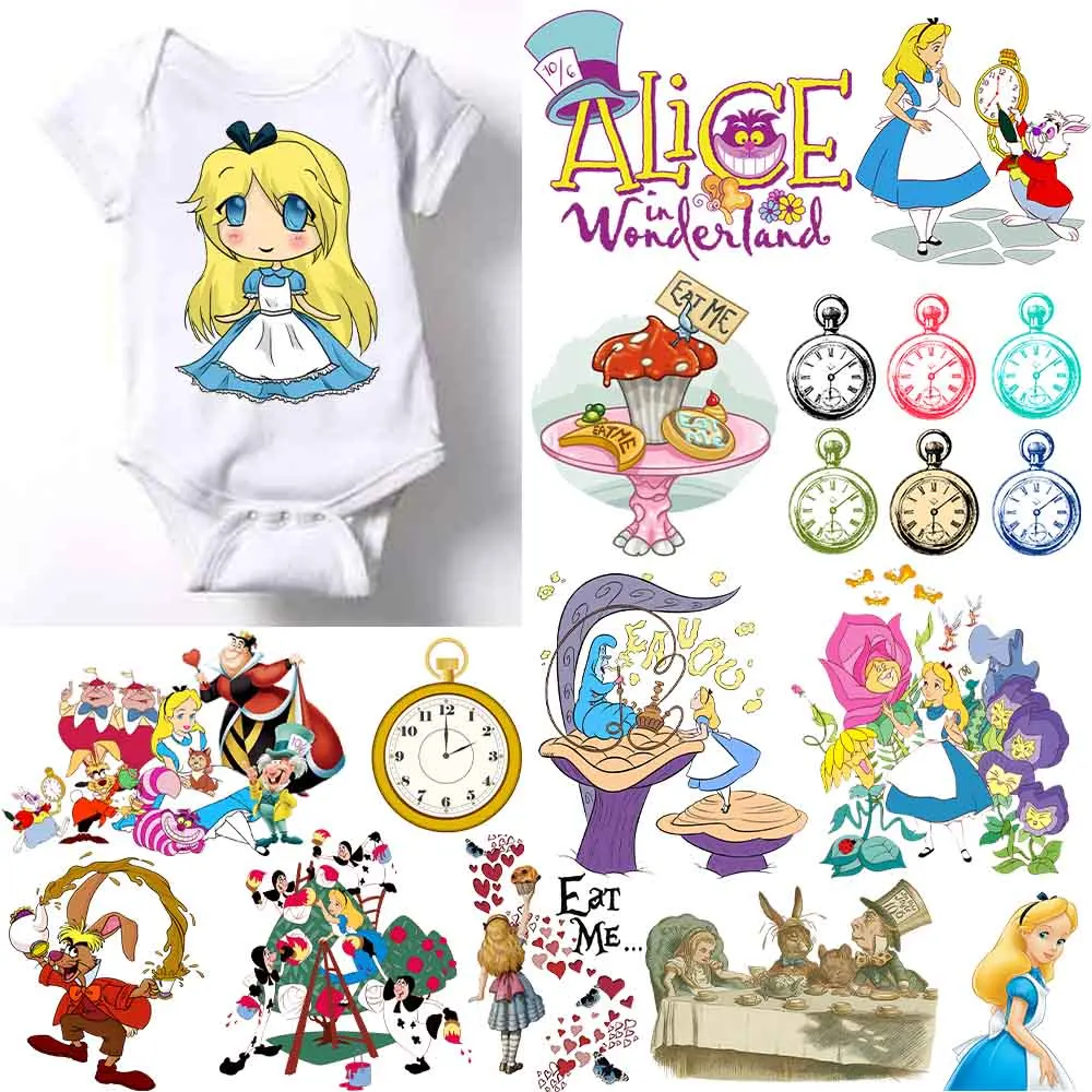 Disney Alice In Wonderland Child Heat Transfer Sticker Patches for Clothing Parches