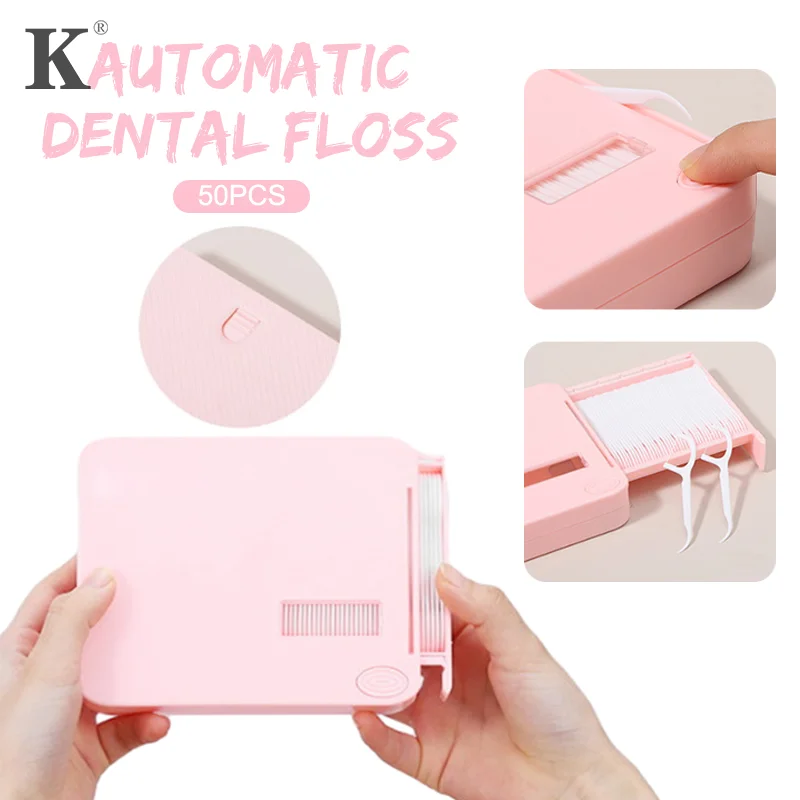 

Портативный контейнер для зубной нити с 50 шт. зубочисток, удобный практичный диспенсер для зубочистки, пластиковый ящик для хранения зубной нити