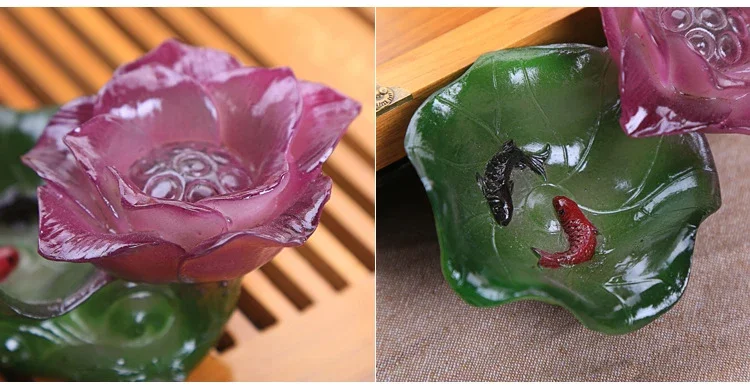 Chinese handicrafts Lotus Statue Tea Pet Resin Color-Changing Lucky flower Figurine Feng Shui Home Ornaments Tea accessories