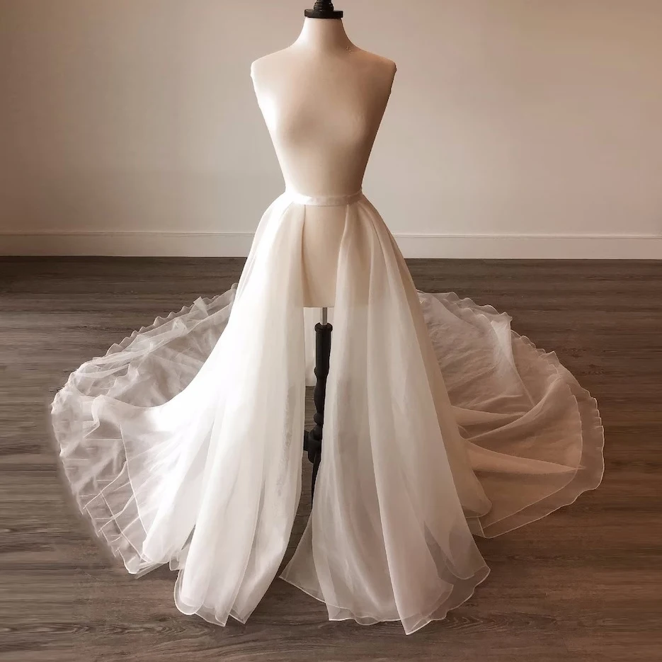 

Detachable Wedding Tulle Overskirt Elegant White Bridal Tulle Overlay Skirt with Long Train Custom Made Wedding Train Skirt