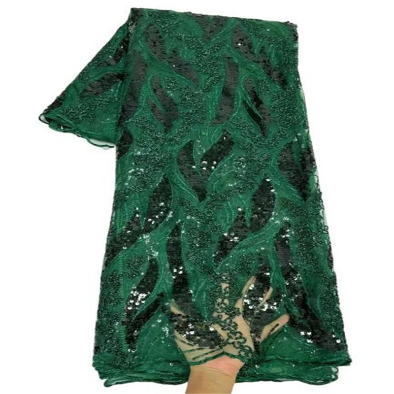 

New African Lace Fabric Embroidered Nigerian Sequins Laces Fabric Lilac Green High Quality French Tulle Lace Fabric For Wedding