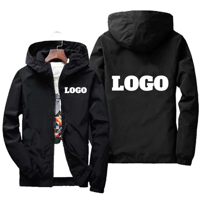 

Custom Your Logo Autumn Hooded Jacket Men Waterproof Windbreaker Casual Loose Outdoor Solid Coats New for Male Clothing 2023