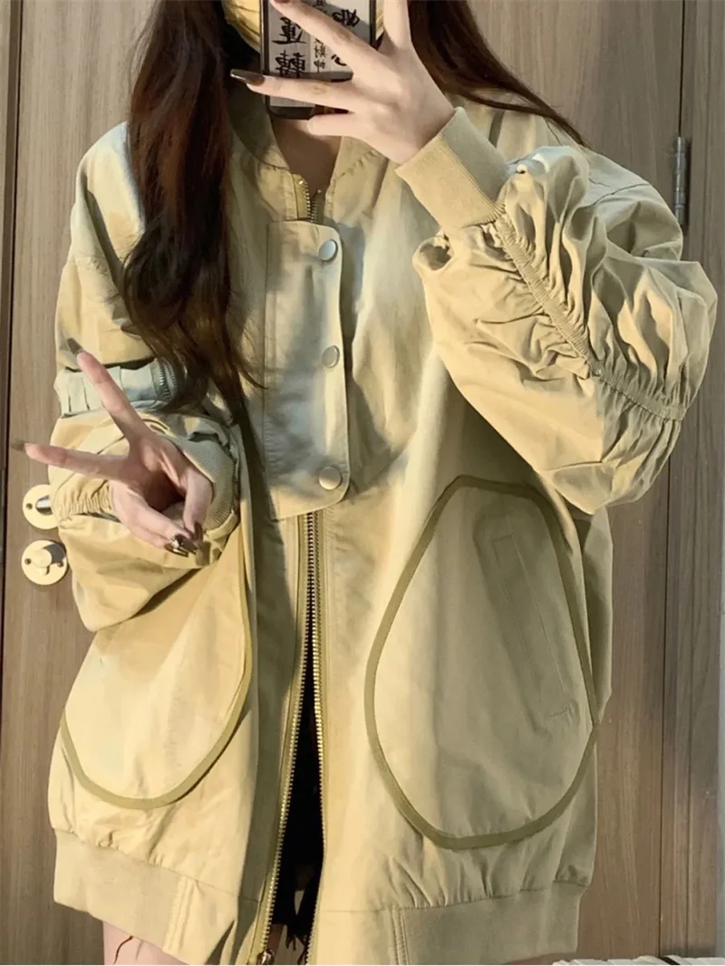 Japanese Retro Flight  Jacket Jacket Women'sSpring and Autumn Design Sense Small Crowd Loose Casual Work Clothes Versatile  Base