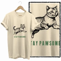 COOLMIND BEIGE cat print exclusive graphic 100% cotton women T shirt big size loose cotton cat lover women tshirt LOVELY cat tee - Image 5