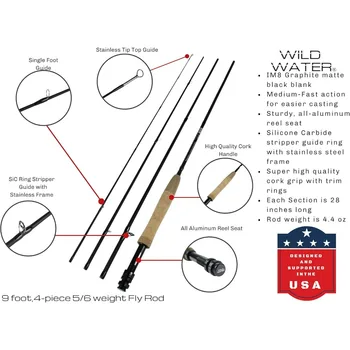 Standard Fly Fishing Combo Starter Kit, 5 or 6 Weight 9 Foot Fly Rod, 4-Piece Graphite Rod with Cork Handle, Accessories 2