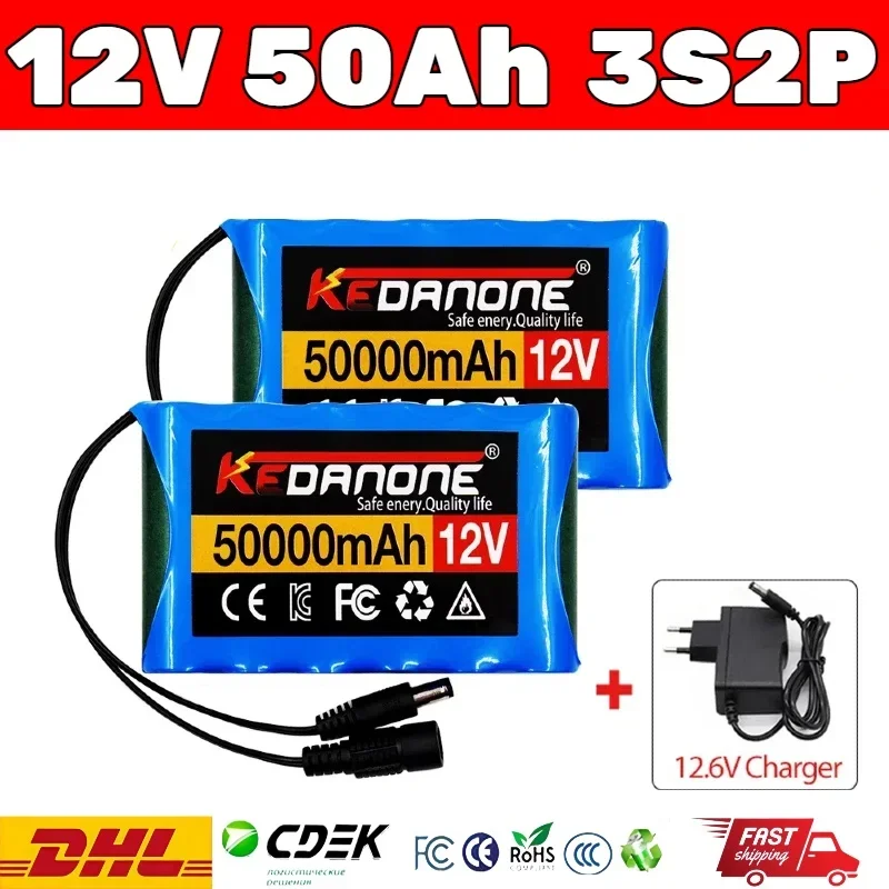 

Extra long endurance 12V 3S2P 50000mAh li-ion cell suitable for CCTV, Camera,fishing lights,xenon lamp,loudspeakers + Charger